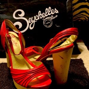 Seychelles Red Leather Dietrich Platform Sandals